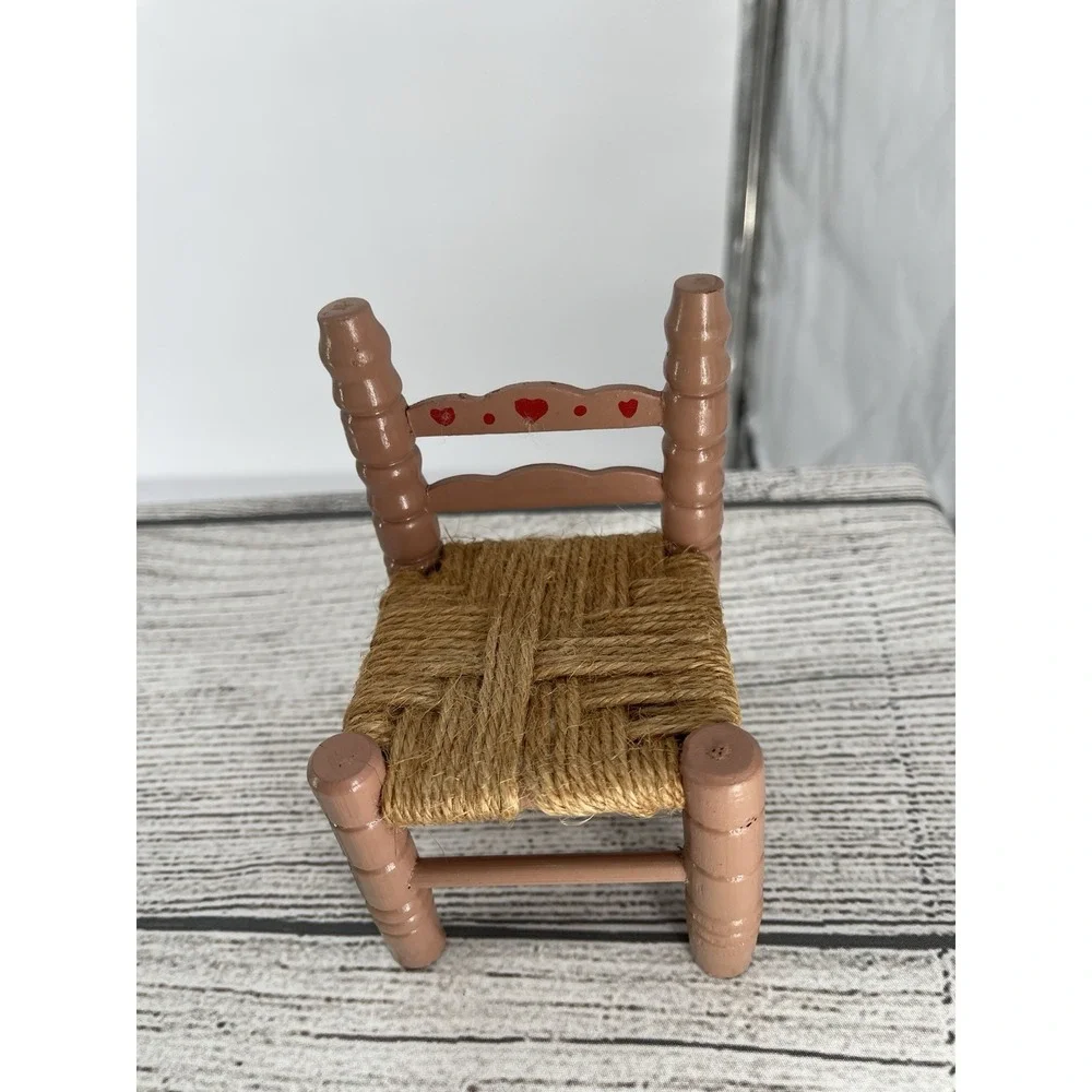 Vintage doll's wooden Chair  With Heart Design